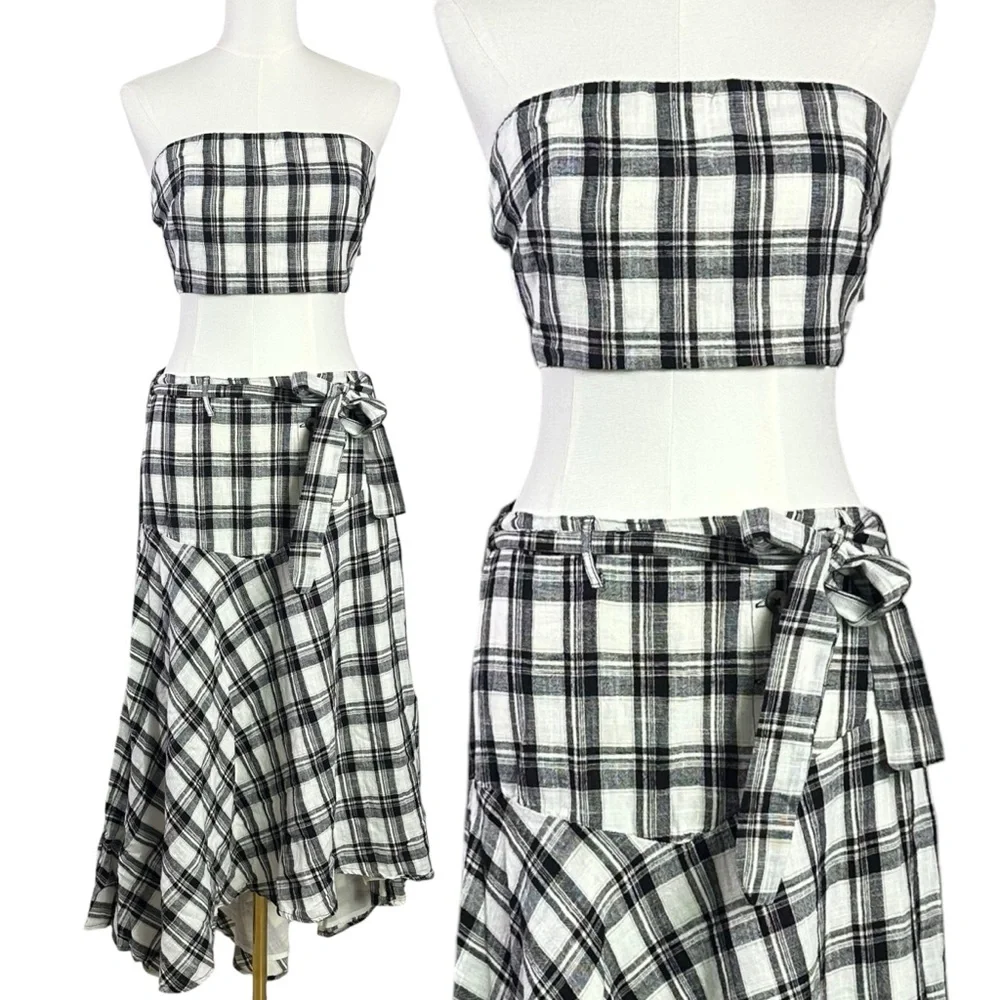 Free People Gingham Plaid Picnic After You Set Maxi Skirt Tube Top NWT Small